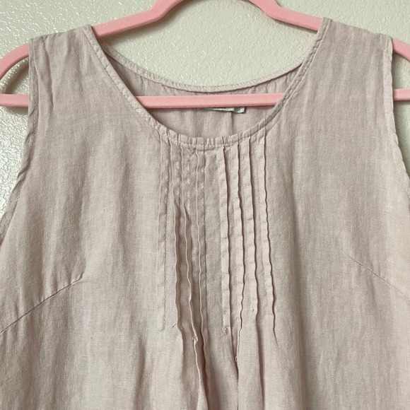 Laura Bianchi Tank Top Womens Large Pink 100% Linen Pintuck Sleeveless Italy - Picture 4 of 11